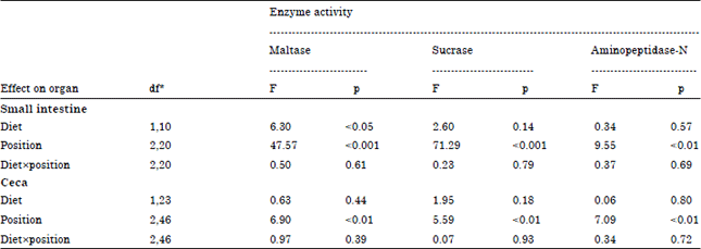 Image for - Activity of Digestive Enzymes in Chicken’s  Small Intestine and Caeca: Effect of Dietary Protein and Carbohydrate Content