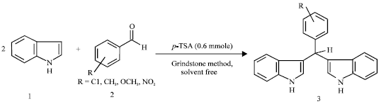 Image for - p-Toluenesulfonic Acid (p-TSA) Catalyzed Efficient Synthesis of bis(indolyl)methanes under Grindstone Method