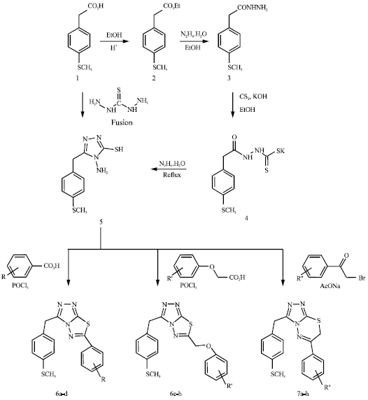 Image for - Convenient Synthesis of Some Triazolothiadiazoles and Triazolothiadiazines Carrying 4-Methylthiobenzyl Moiety as Possible Antimicrobial Agents