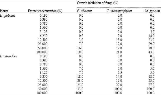 Image for - Comparative Assessment of Antifungal Activity of Extracts from Eucalyptus globulus and Eucalyptus citriodora