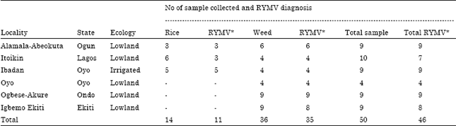 Image for - Occurrence, Distribution and Characterization of Rice Yellow Mottle Virus Isolates Genus Sobemovirus in Southwest Nigeria