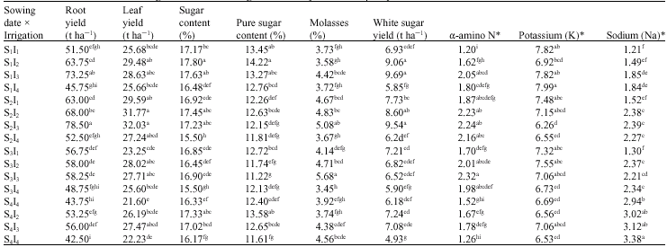 Image for - Effects of Sowing Date and Limited Irrigation on Root Yield and  Quality of Sugar Beet (Beta vulgaris L.)