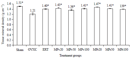 Image for - Low Dose Marantodes pumilum Leaf and Roots Extracts Preserved Bone Structure in Ovariectomized Rats