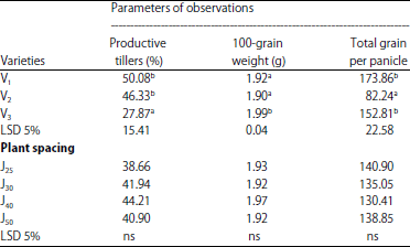Image for - Yield of Local Varieties of Paddy (Oryza sativa L.) with Different Plant Spacing in Rainy Season