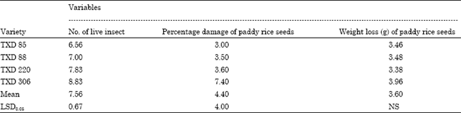 Image for - Assessment of Damage due to Larger Grain Borer (Prostephanus truncatus Horn) on Stored Paddy Rice (Oryza sativa L. Poaceae)