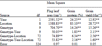 Image for - Environmental Response and Influence of Flag Leaf Area on Grain Protein Percentage and Yield in Bread Wheat