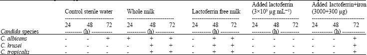 Image for - Effect of Lactoferrin and Iron on the Growth of Human Pathogenic Candida Species