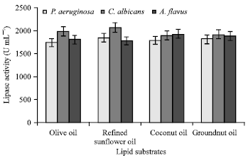 Image for - Optimization of Process Parameters Influencing the Submerged Fermentation of Extracellular Lipases from Pseudomonas aeruginosa, Candida albicans and Aspergillus flavus