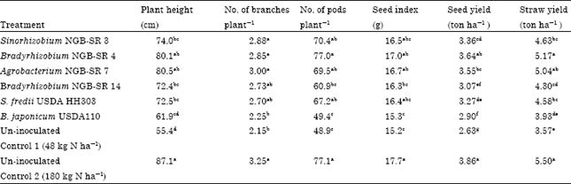 Image for - Symbiotic Effectiveness of Rhizobium (Agrobacterium) Compared  to Ensifer (Sinorhizobium) and Bradyrhizobium Genera for  Soybean Inoculation under Field Conditions