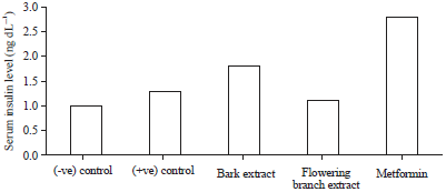 Image for - Comparative Study of Biochemical Changes in Alloxan Induced Diabetic Mice Treated with Extracts of Spathodea campanulata Flowering Branch and Barks